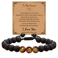 Detail of tiger eye bead bracelet on message card for fiancé with adjustable cord - To My Fiancé