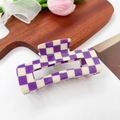 Minimalist purple checkered hair claw clip made of acetic acid plate for women - 10.5cm / Purple & Beige Checkerboard
