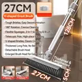 27cm V-shape floor brush with 128cm telescopic long handle for bathroom cleaning - 128cm 3-Section Telescopic Pole + 27cm Head + Mop Clip