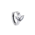 Silver stainless steel hoop earring with three marquise-cut clear cubic zirconia stones - Single Piece / Steel Leaf Zircon
