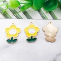 Charming flower smile face alloy pendants with yellow petals and gold-plated edges - Smiling Sunflower (14783)