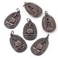Oval Buddha pendant in gunmetal finish with black pavé stones for DIY jewelry making - Black Nano CZ Gun Black Plated 1Pc