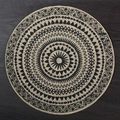 Round natural jute placemat with black mandala pattern on a dark wood background - 38cm / Black Vintage Sunflower
