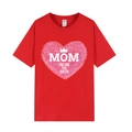 Red cotton T-shirt for Mother's Day featuring pink heart and MOM YOU ARE THE QUEEN slogan - XS / Tops / Red (Mom Queen Heart Print)
