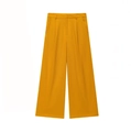Detail of high-waisted orange wide-leg trousers in a smooth draped fabric with waist button - XS / Mustard Pants