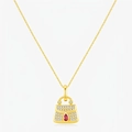 Elegante collana in argento S925 dorato con ciondolo a borsa impreziosito da diamanti e rubino - Argento 925 / Oro