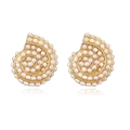 Detail of 18K gold-plated conch earrings featuring elegant white pearls on white background - Style C: Gold