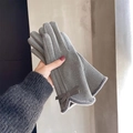 Guanti invernali grigio scuro da donna con fiocco e polsini in morbida ecopelliccia - Taglia unica / S048 Grigio--Bordo in Pelliccia