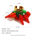 Chic stainless steel ring in 18K gold featuring red resin chili pepper pendant charms - Pepper Dangle Open Ring - Gold