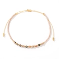 Handmade woven adjustable beaded bracelet with pink tube beads and faceted natural stones - Pink