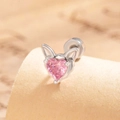 Pink heart-shaped gem cat ear stud earrings in silver titanium steel with screw back - Pink Heart Cat Style-Single Piece (A370)