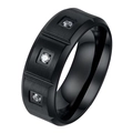 Bague pour homme en acier titane noir avec trois zircons et une finition brossée - Noir