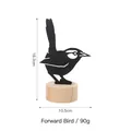 Black metal bird silhouette figurine on round wooden base, 16.3cm decorative desk ornament - Forward Bird Style / Black