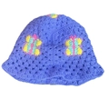 Blue hand-knitted crochet bucket hat featuring colorful butterfly patterns for women - M (56-58cm) / Butterfly Hat Blue