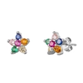 Chic S925 silver flower earrings featuring five colorful round-cut zircon stones - Silver Colorful Gemstone Five-Petal Flower Studs(12)