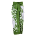 Green and white floral print wrap sarong with elegant knotted waist detail for swimwear - One Size / Green Skirt