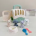 Kids' toy pet carrier set with four puppy figurines and grooming accessories in mint green - Green (8-Piece Set)