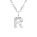 Minimalist stainless steel necklace featuring a silver letter R pendant with sunray texture - Letter R / Steel Color