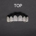 Silver iced out hip hop grillz for top teeth with micro-paved cubic zirconia - Top (No Molding Bar) / Zircon Silver