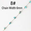 Detail of 6mm handmade stainless steel chain with turquoise stones and golden beads - Gold + Turquoise Crushed Stone