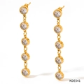Long gold tassel earrings with five sparkling cubic zirconia rounds in linear drop design - Gold White Zirconia(KDE541)