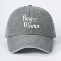 Detail of grey washed cotton baseball cap with Boy Mama embroidery and heart design - One Size / Gray