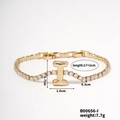 Gold letter I tennis bracelet with sparkling zircons and adjustable lobster clasp - Letter I
