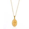 Collar de acero inoxidable chapado en oro 18K con colgante de cruz y borde de cuentas - Cruz Ovalada de Oro / Dorado