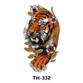 Waterproof temporary tattoo featuring a roaring tiger head with pink flowers - Th-332 / 210*148mm
