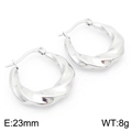 Chic silver hollow U-shaped twisted stainless steel hoop earrings in 23mm size - Style C Steel Color Spiral Twisted Rope Shape (KE113765-KFC) / Steel