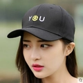 Casquette de baseball en coton noir avec broderie YOU blanche et icône smiley jaune - Adulte / Noir 'YOU'