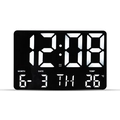 Reloj de pared digital LED negro de 16 pulgadas con pantalla de hora, fecha y temperatura - Carcasa Negra LED Blanca