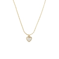 Elegant gold-tone necklace with white heart shell pendant and minimalist beaded border - Gold/White Shell