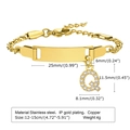 Gold IP plated stainless steel ID bracelet featuring a zircon letter Q charm and laser plate - 12CM Letter Q / Gold
