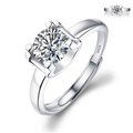 Adjustable S925 sterling silver ring with a four-prong set round brilliant moissanite stone - Adjustable Open / Classic Bull Head 1ct