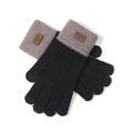 Winter thermal knit gloves in black and grey with touch screen compatibility and leather tag - One Size / Black (Touch Screen)