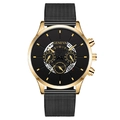 Men's fashion quartz watch with gold case, black dial, calendar and black mesh metal band - Black Dial Gold Case Black Band