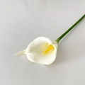 Single white artificial calla lily flower with yellow stamen and green stem - Cream