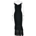 Schwarzes figurbetontes Kleid mit Rüschenträgern, Raffung und Mesh-Fischschwanz-Saum - S / Schwarz