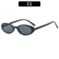 Gafas de sol ovaladas negras vintage con montura de PC brillante y lentes grises, C1 - Montura Negra Lentes Grises