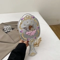 Bolso bandolera barroco en forma de espejo en cuero plateado con bordado ángel - Plateado