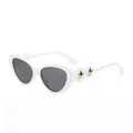 White cat-eye sunglasses with dark grey lenses and gold star accents on the frame - White