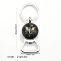 Detail view of silver metal keychain bottle opener with letter L and dimensions - Letter L