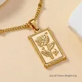 Golden rectangle floral embossed stainless steel pendant necklace, 26x14mm size - 23-Gold Floral Rectangle
