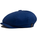 Classic dark blue newsboy cap in twill fabric with side leather strap and metal rivet - Blue