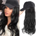 Black baseball cap with long curly synthetic hair extensions for women - Natural Black