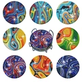 8-piece set of round Bohemian diamond painting coasters with a black metal holder storage - Bohemian Texture Style
