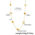 Detail of long 18K gold-plated stainless steel necklace with square Czech glass beads - Gold White Glass Style (TXP279)