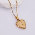 18K gold heart pendant necklace with relief letter J and beaded edge detail - J (With Chain)