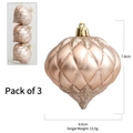 Champagne gold Christmas onion ball ornaments with luxury diamond pattern, set of 3 pcs - 3 Pcs/Box / Champagne Gold